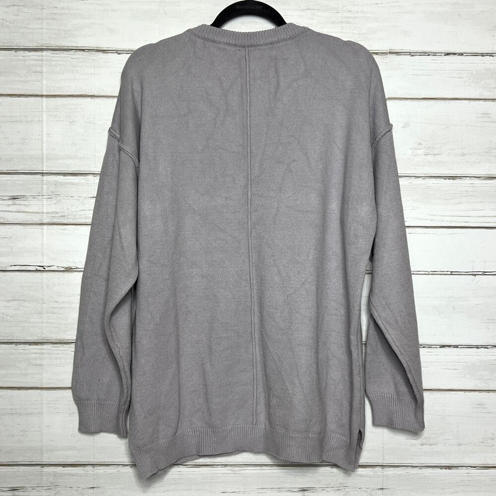 Pink Lily Gray Heart Sweater Oversized Cozy Knit Pullover Size Medium - Picture 3 of 11